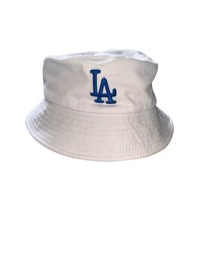 Vintage White Kids Bucket Hat with Blue LA Embroidery
